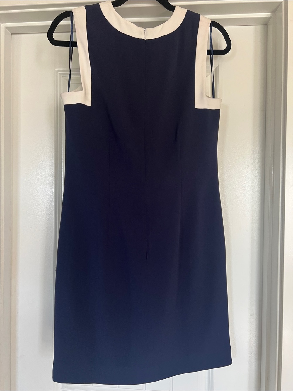 Lauren Ralph Lauren Two-Tone Crepe Shift Dress Navy Blue White Trim Size 6 - Picture 3 of 6